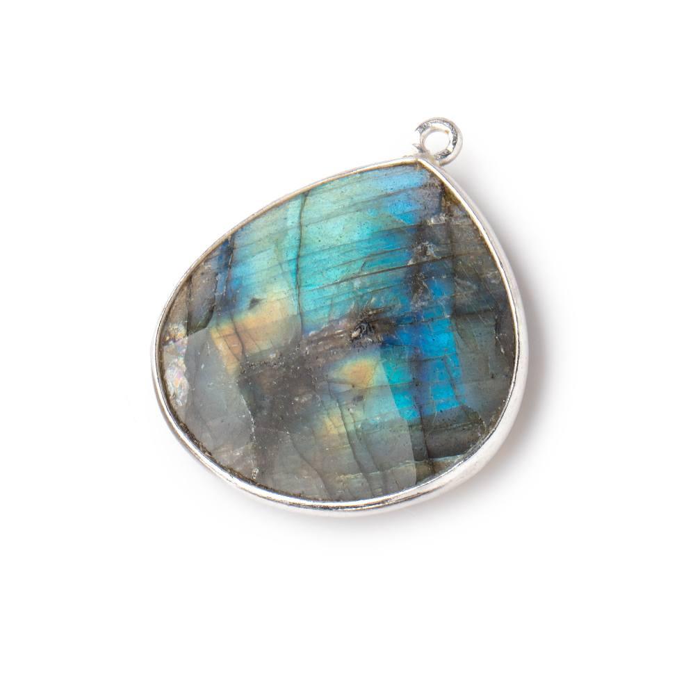 26x26mm Silver Bezeled Labradorite Heart Focal Bead Pendant 1 piece - The Bead Traders