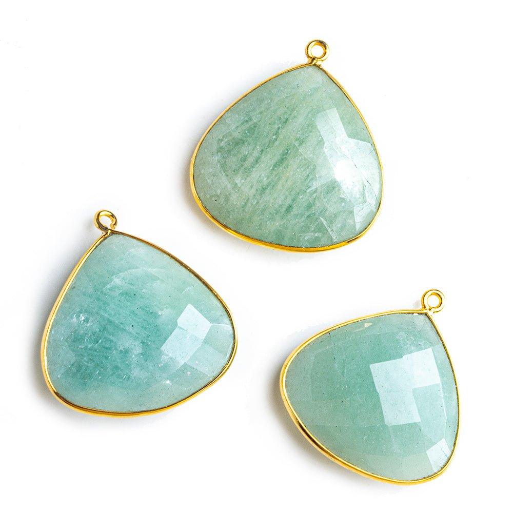 26x26mm Vermeil Bezeled Aquamarine Heart Focal Bead Pendant 1 pc - The Bead Traders
