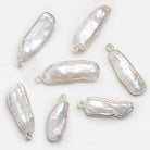 26x9mm Silver Bezeled White Biwa Pearl Pendant 1 Piece - The Bead Traders