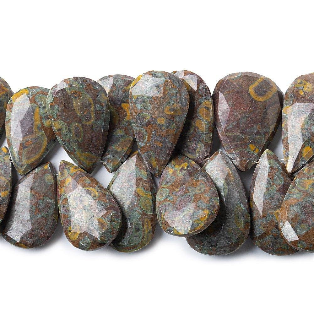 27-30mm Mosaic Jasper Faceted Pear Beads 7 inch 29 pieces - The Bead Traders