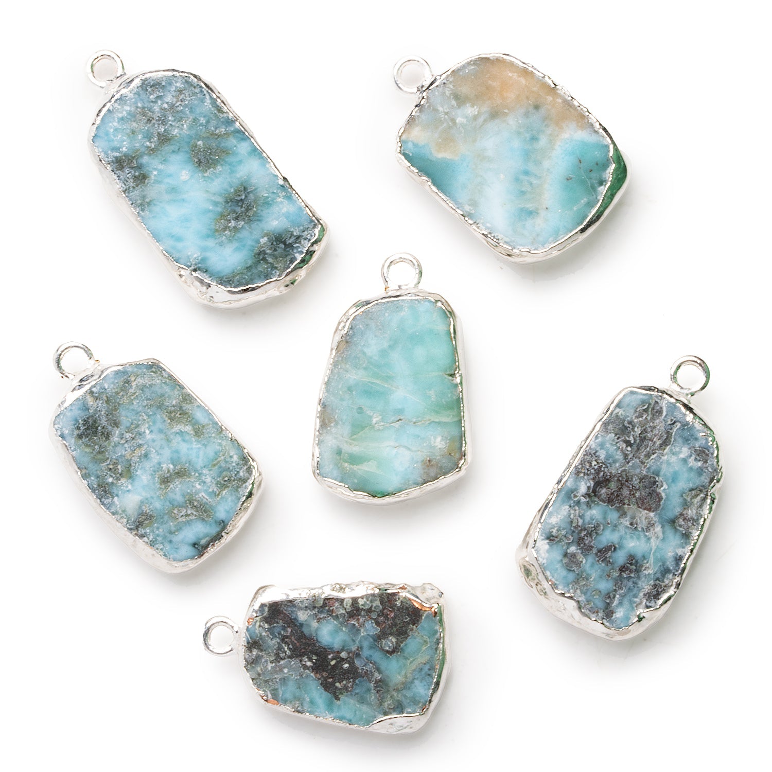 27x19mm Silver Leafed Larimar Slice Pendant 1 Bead - The Bead Traders