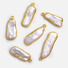 27x9mm Vermeil Bezeled Biwa Pearl Pendant 1 Piece - The Bead Traders
