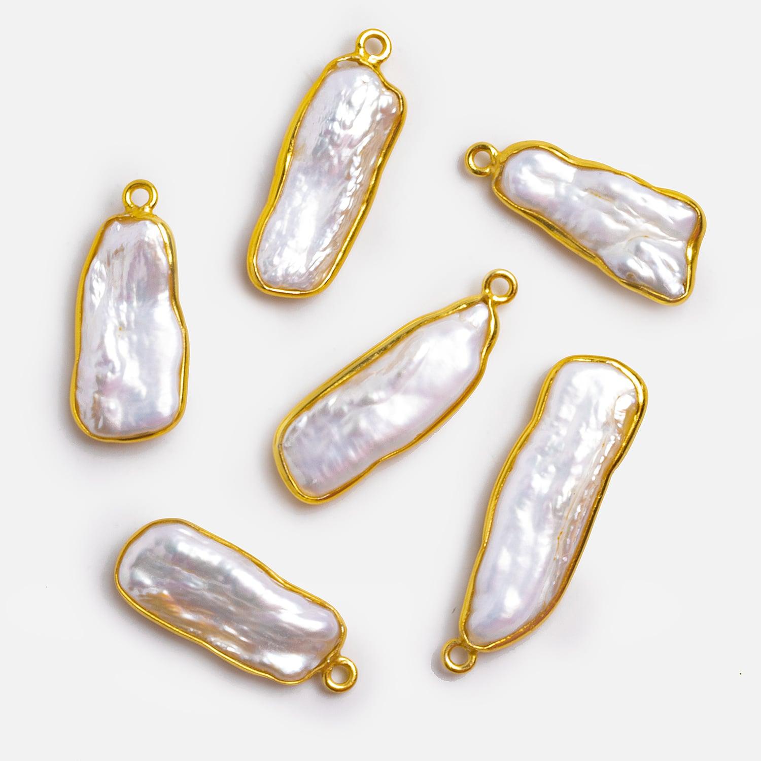 27x9mm Vermeil Bezeled Biwa Pearl Pendant 1 Piece - The Bead Traders