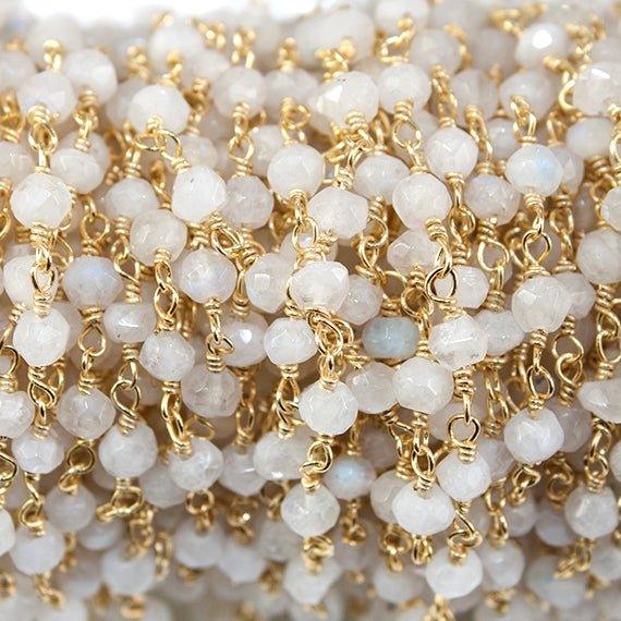 2.8-3.5mm Rainbow Moonstone faceted rondelle Gold Plated Chain- 12 ft lot - The Bead Traders