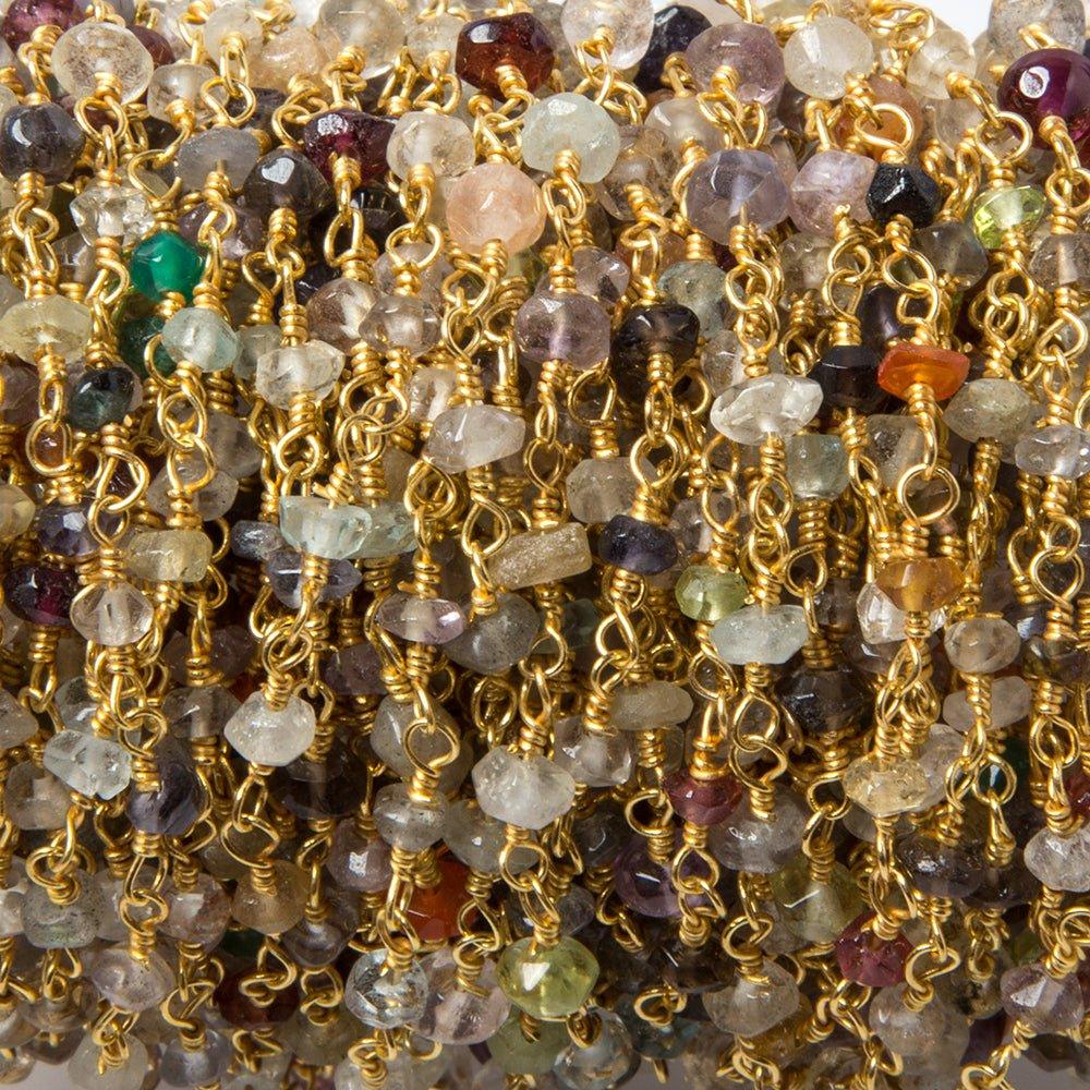2.8-3mm Multi Gemstone faceted rondelle Gold Chain by the foot 40 pcs - The Bead Traders