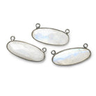 28x11.5mm Black Gold .925 Bezel Rainbow Moonstone Oval East West Connector 1 piece - The Bead Traders