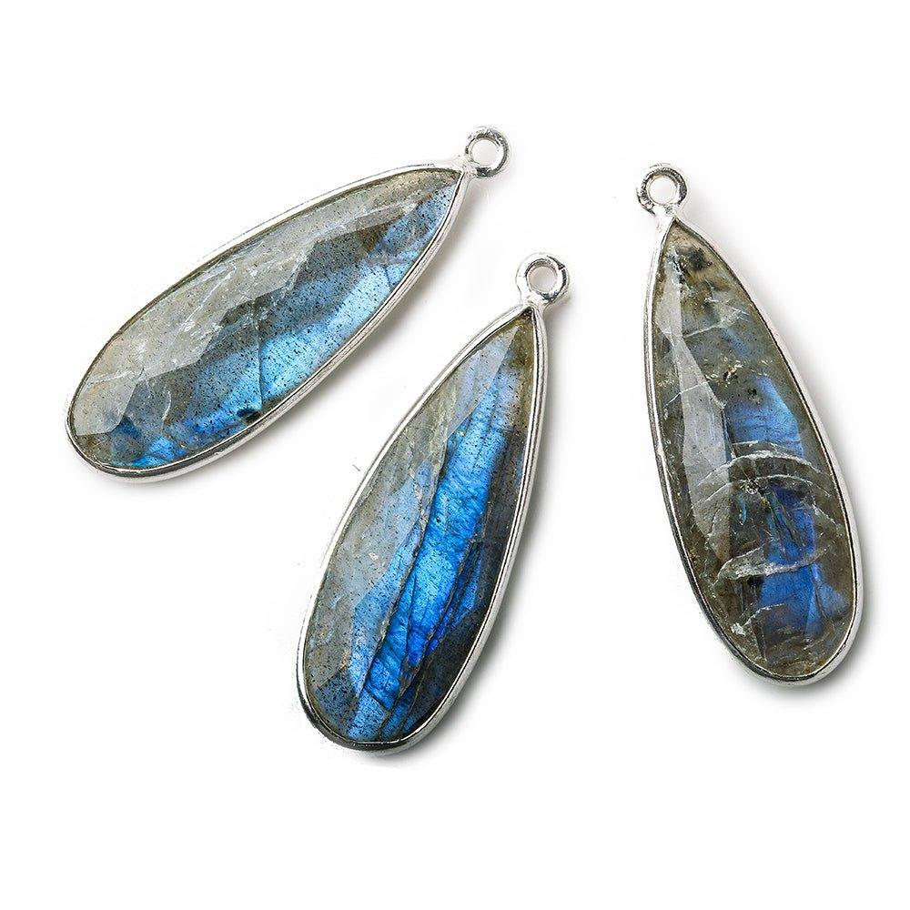 28x11mm .925 Silver Bezeled Labradorite faceted Pear Pendant 1 piece - The Bead Traders