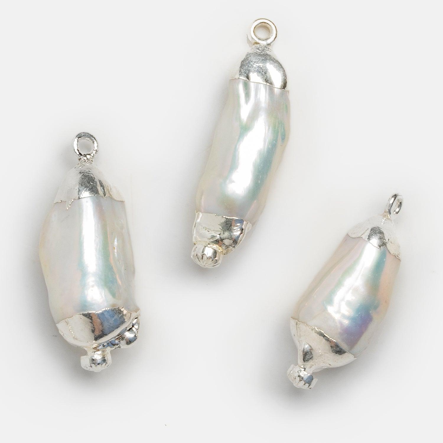 28x11mm Silver Leafed Baroque Pearl Pendant 1 Piece - The Bead Traders