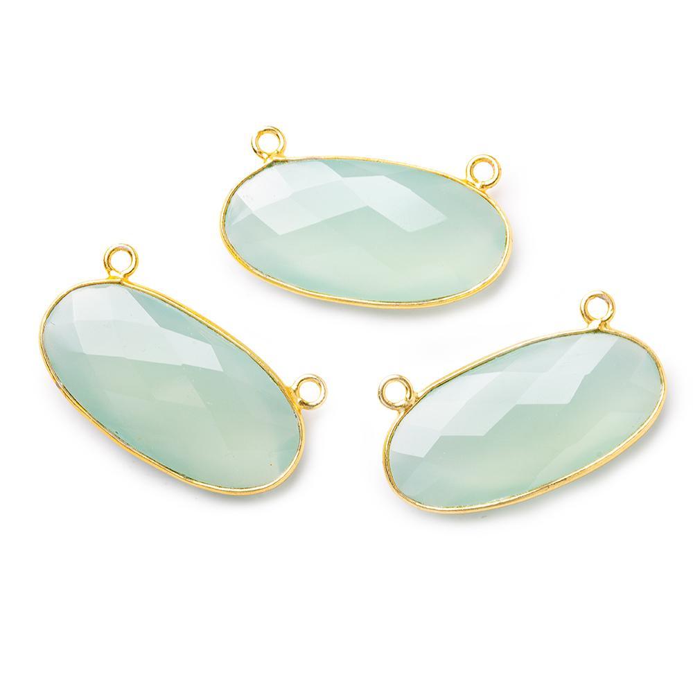 28x14mm Vermeil Bezel Sea Aqua Chalcedony oval East West Pendant 1 pc - The Bead Traders