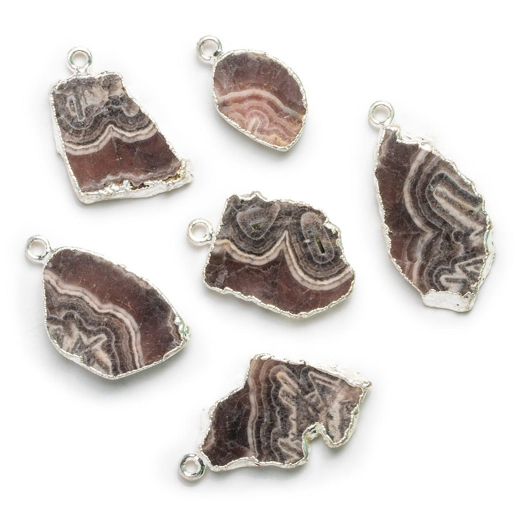 28x15mm Silver Leafed Rhodochrosite Slice Pendant - The Bead Traders