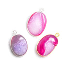 28x17mm Leafed Pink Drusy Pendants - Lot of 3 - The Bead Traders