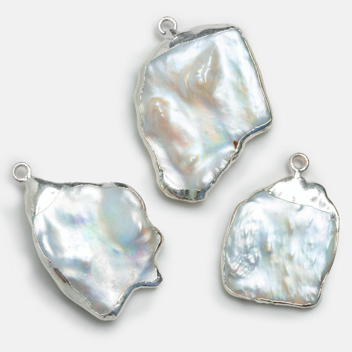 28x25mm Silver Leafed Keshi Pearl Pendant 1 Piece - The Bead Traders