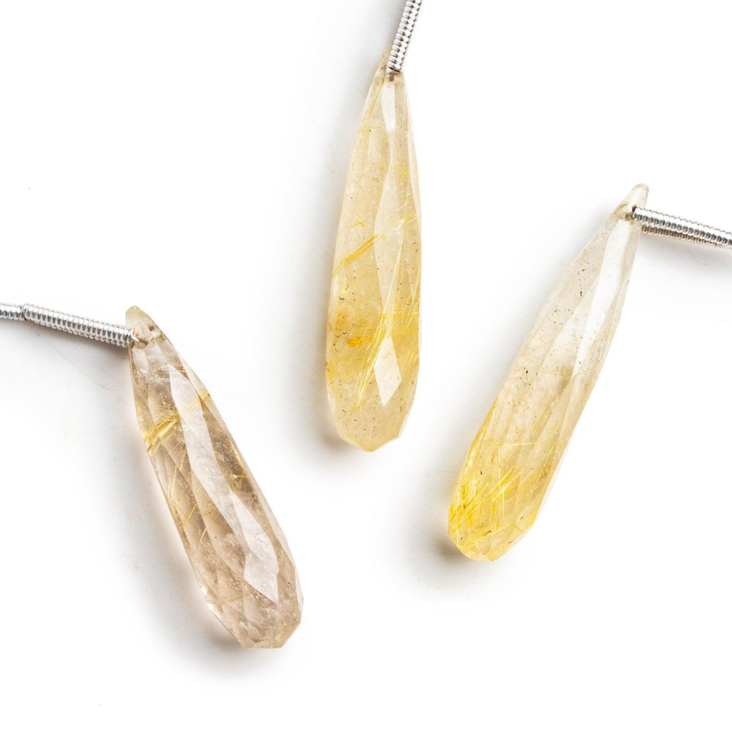 28x7mm Rutilated Quartz Faceted Teardrop Focal 1 Bead - The Bead Traders