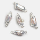 28x9mm Silver Leafed Baroque Pearl Connector 1 Piece - The Bead Traders