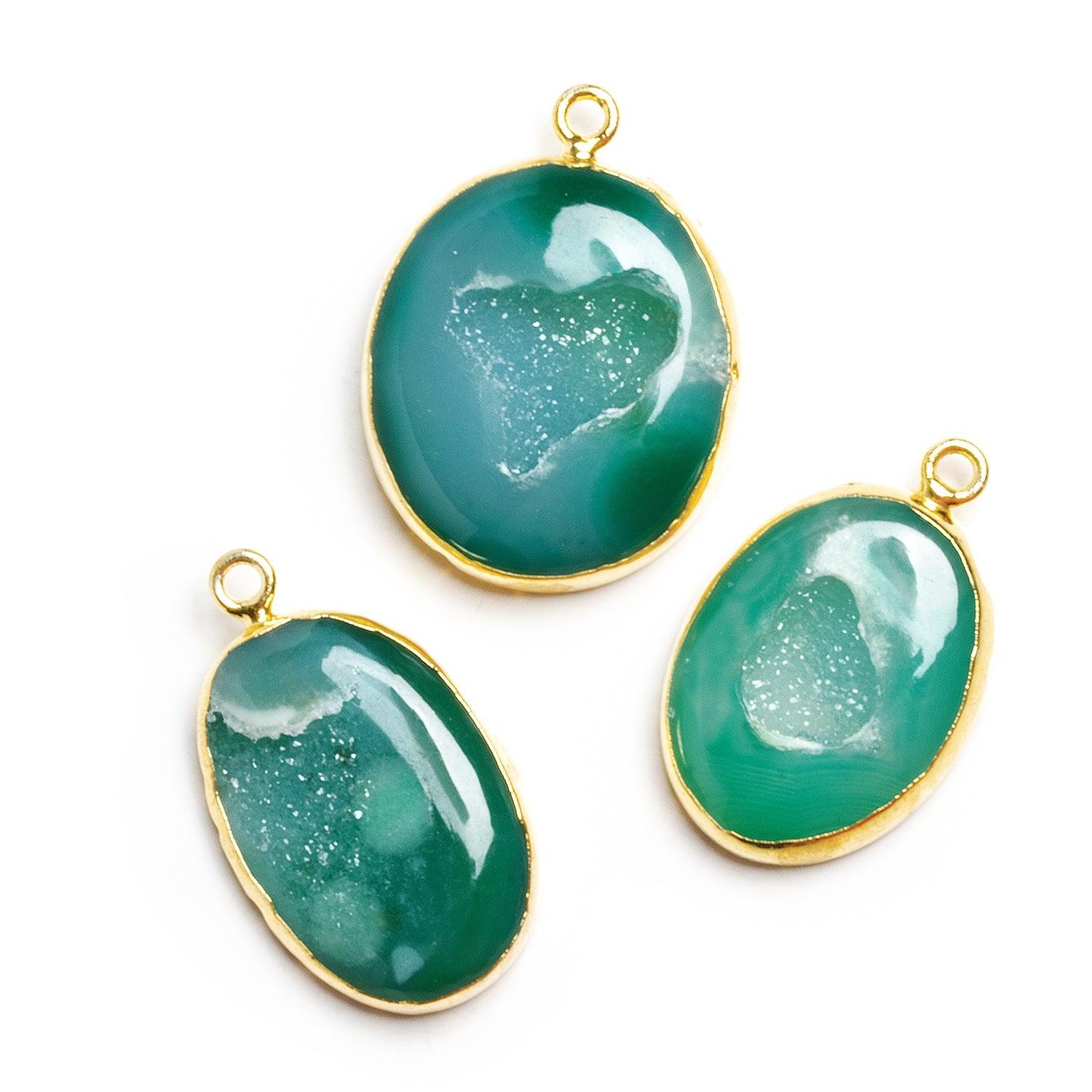29x17mm Gold Leafed Green Drusy Oval Pendant 1 Bead - The Bead Traders