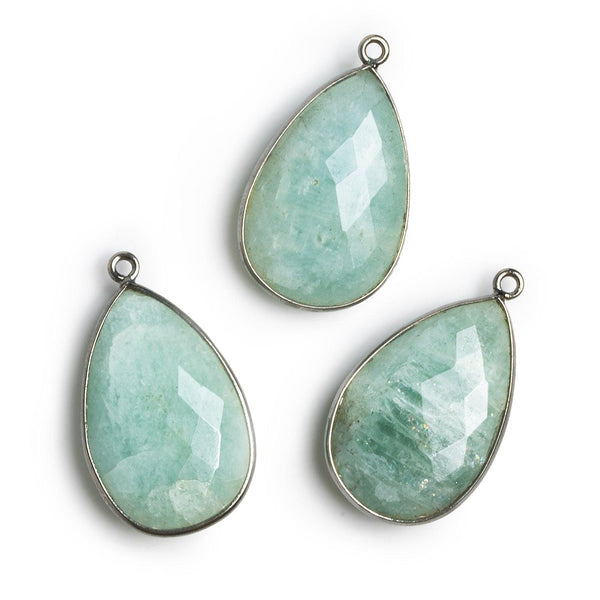 29x18mm Black Gold Bezeled Aquamarine Pear Pendant 1 bead