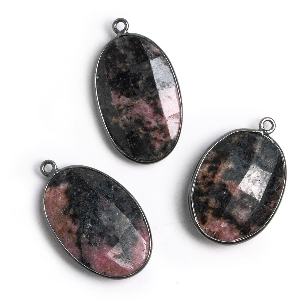 29x18mm Black Gold Bezeled Rhodonite Oval Pendant 1 piece - The Bead Traders
