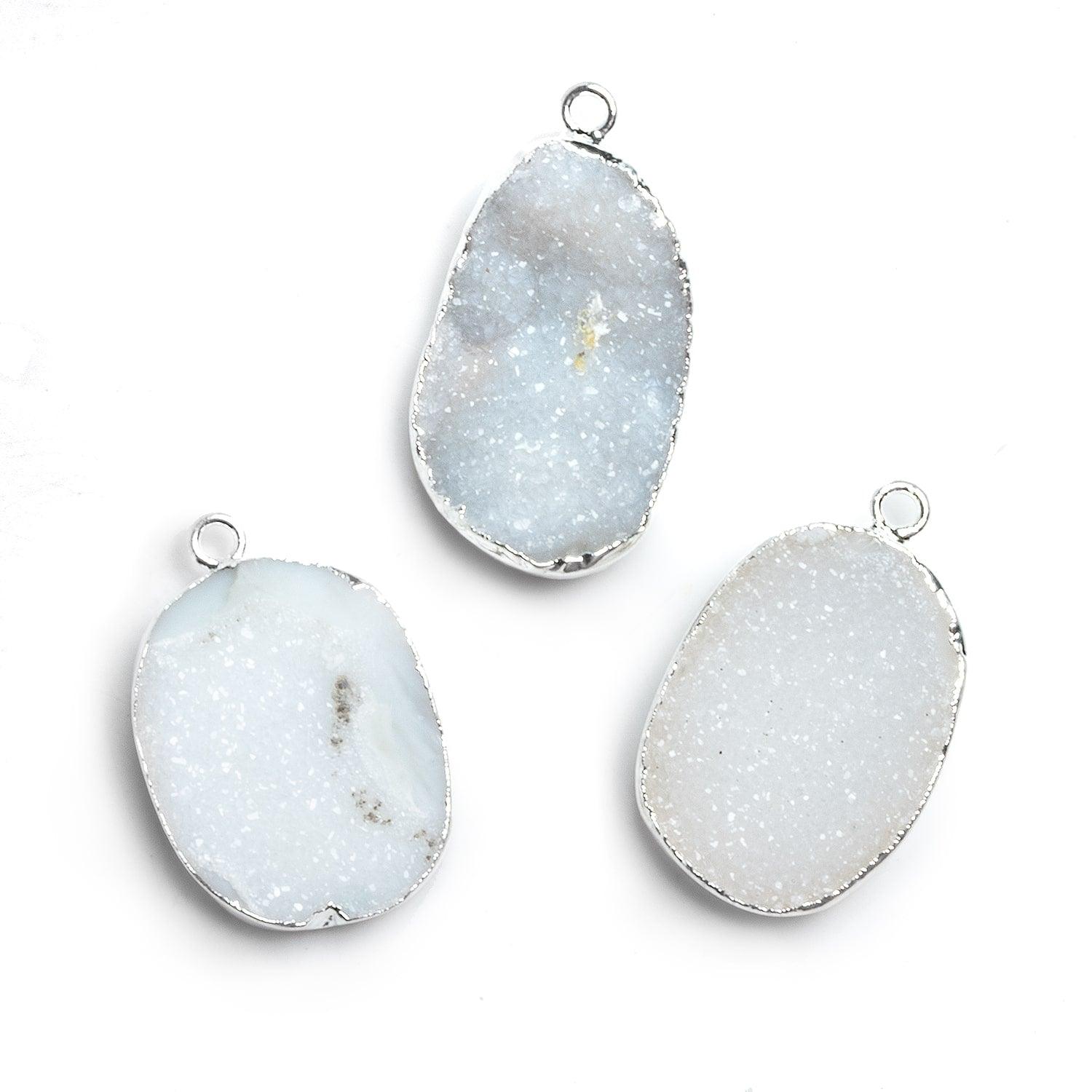 29x18mm Silver Leafed White Drusy Pendant 1 Bead - The Bead Traders