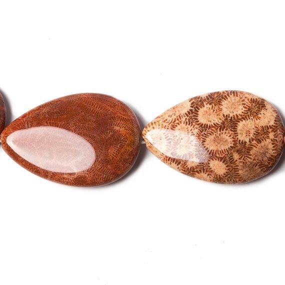 29x20mm Burnt Orange Fossil Coral straight drilled plain pears 16 inch 14 Beads - The Bead Traders