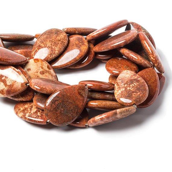 29x20mm Burnt Orange Fossil Coral straight drilled plain pears 16 inch 14 Beads - The Bead Traders