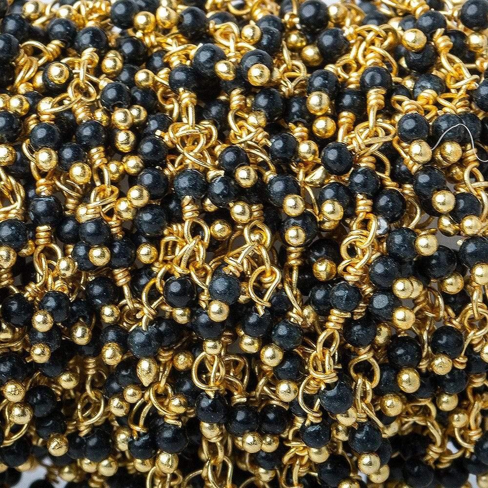 2mm Black Chalcedony Gold plated Dangling Chain by the foot - The Bead Traders