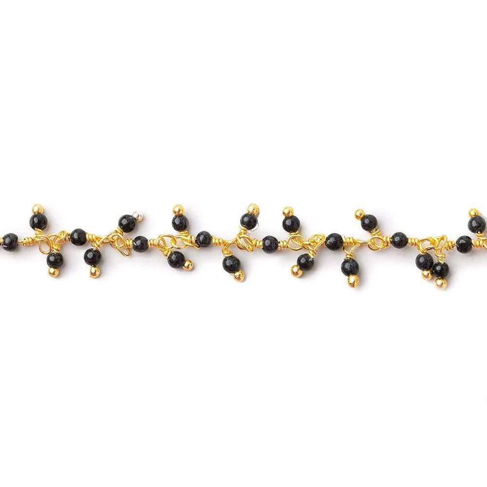 2mm Black Chalcedony Gold plated Dangling Chain by the foot - The Bead Traders