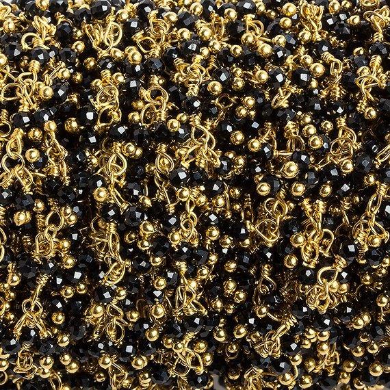 2mm Black Spinel micro faceted round Gold Dangling Chain by the foot 110 pcs - The Bead Traders