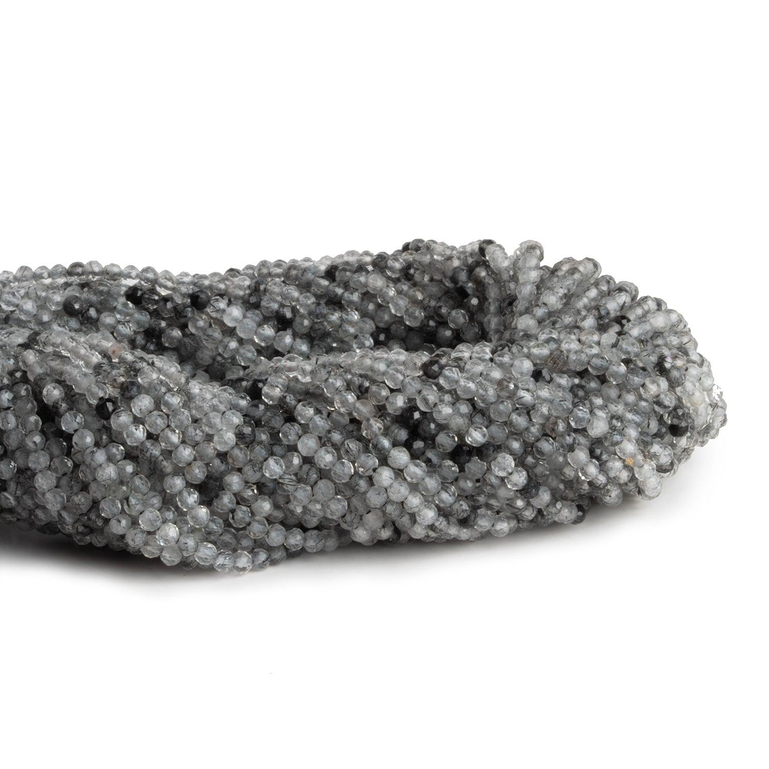 2mm Black Tourmalinated Quartz Microfaceted Rounds 12 inch 150 beads - The Bead Traders