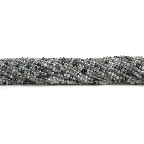 2mm Black Tourmalinated Quartz Microfaceted Rounds 12 inch 150 beads