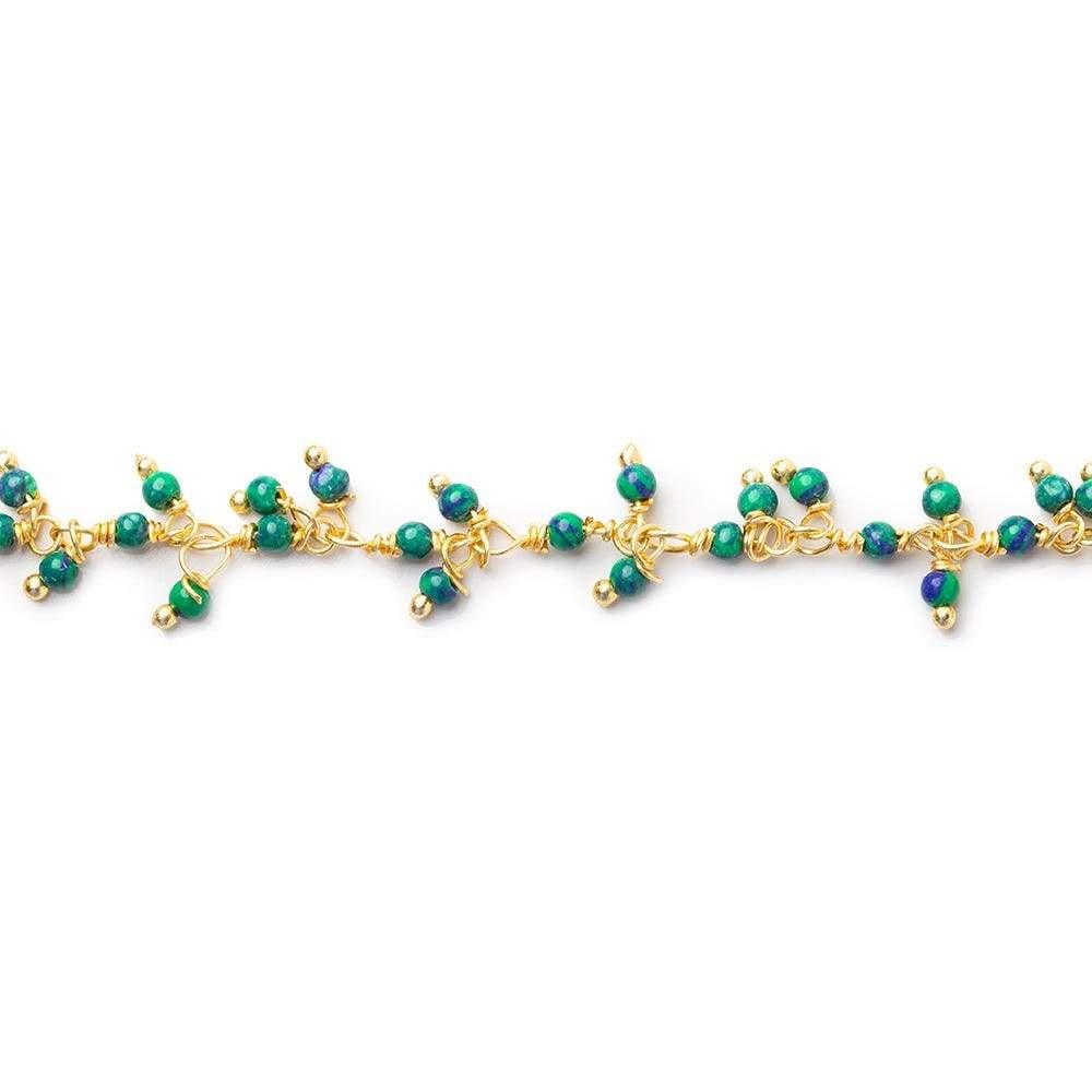 2mm Blue and Green Howlite Gold plated Dangling Chain by the foot - The Bead Traders