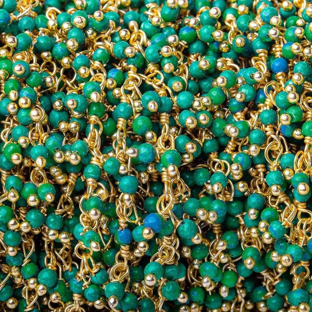 2mm Blue and Green Howlite Gold plated Dangling Chain by the foot - The Bead Traders