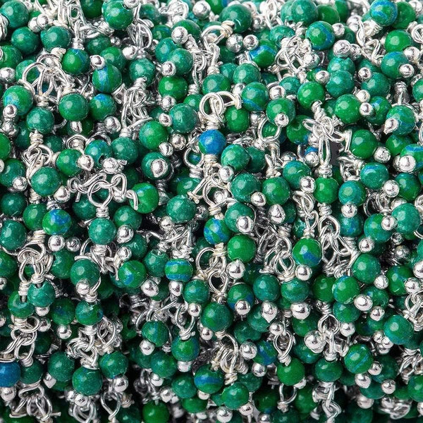 2mm Blue and Green Howlite Silver plated Dangling Chain by the foot