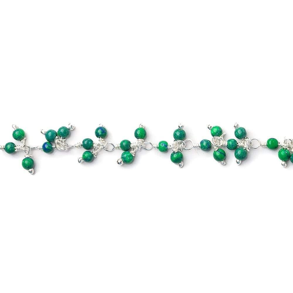 2mm Blue and Green Howlite Silver plated Dangling Chain by the foot - The Bead Traders