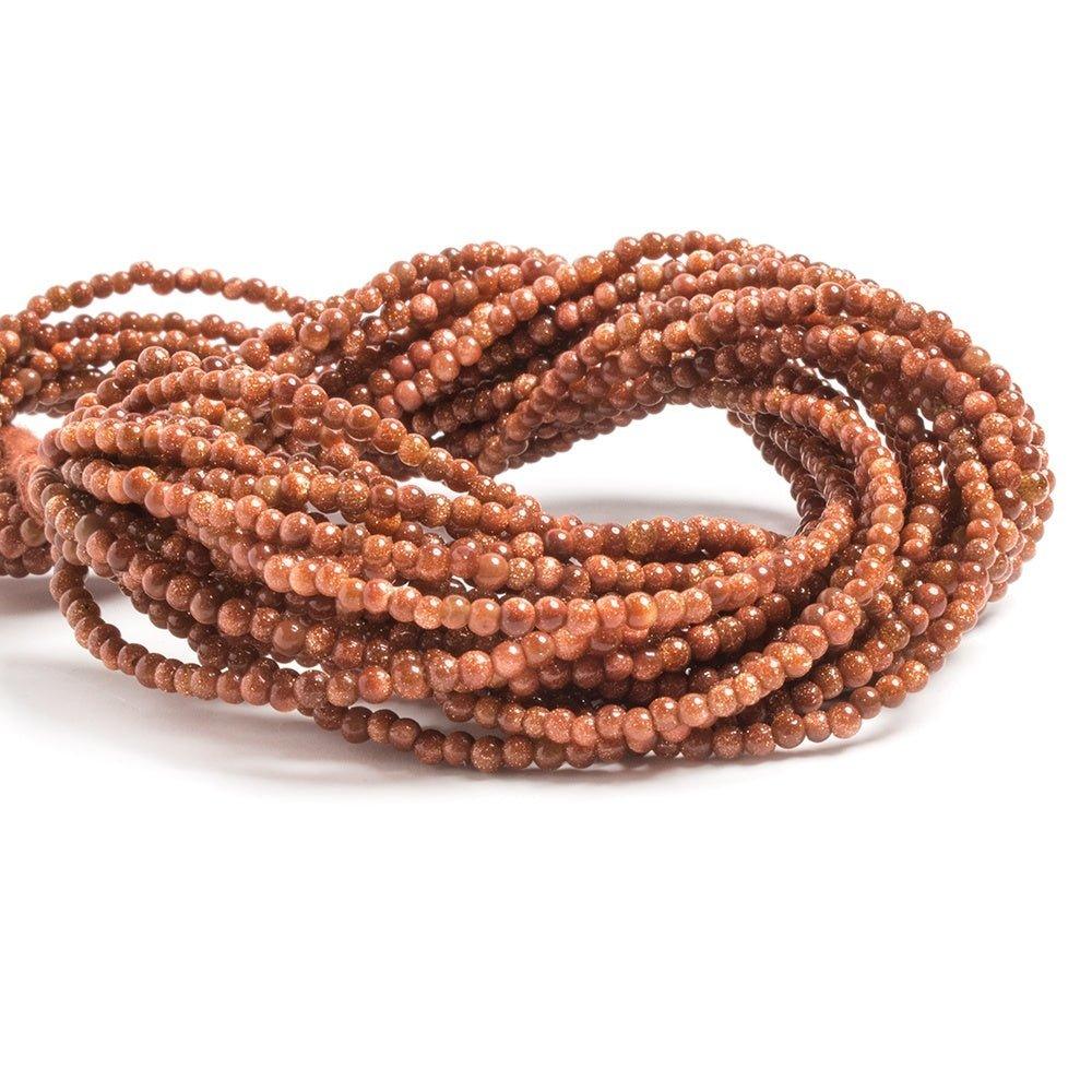 2mm Goldstone plain round beads 12 inch 200 pieces - The Bead Traders