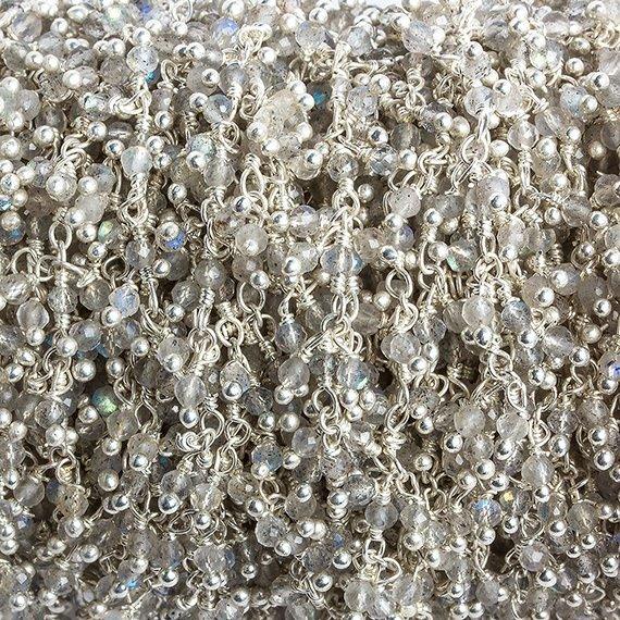 2mm Labradorite micro faceted round Silver Dangling Chain by the foot 110 pcs - The Bead Traders