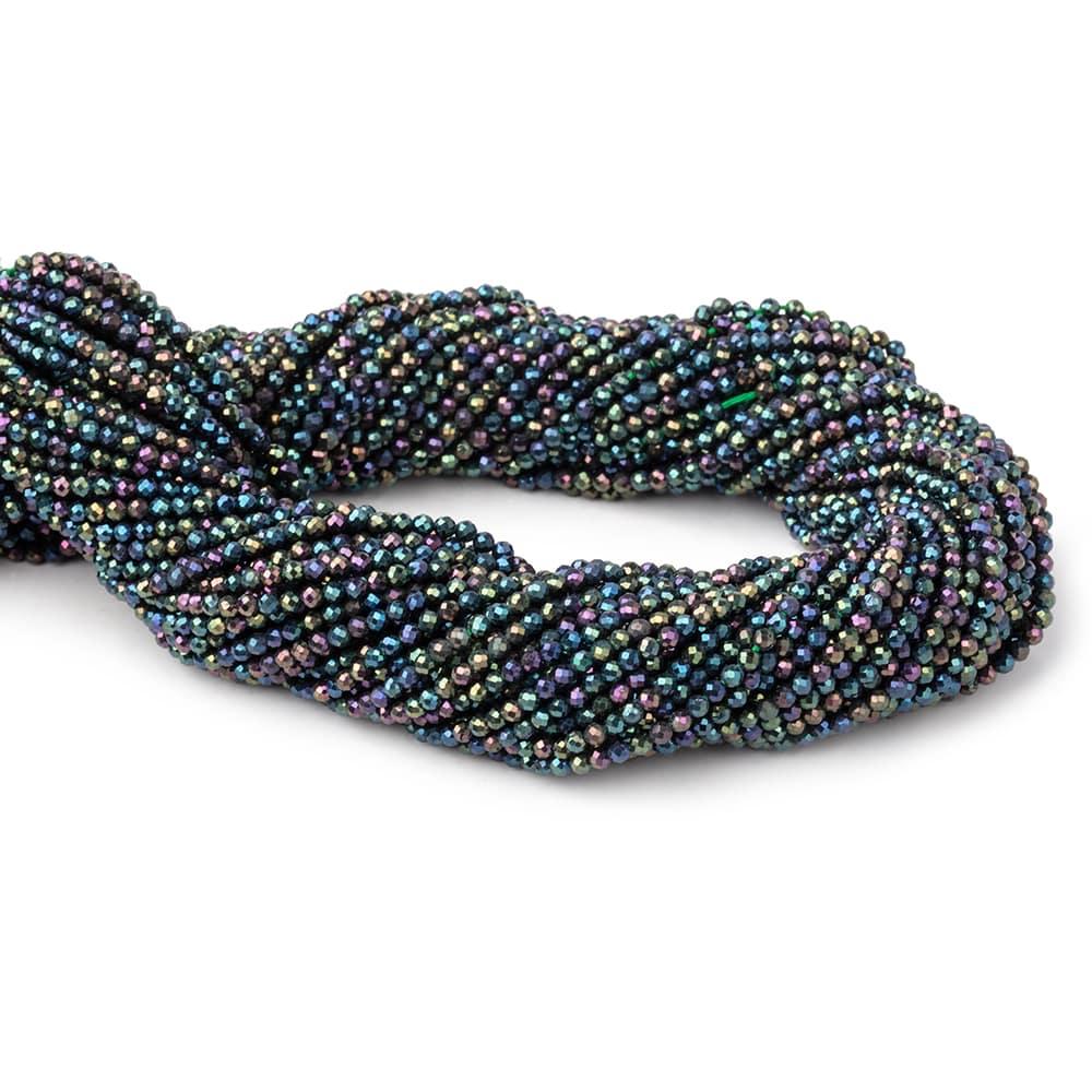 2mm Mystic Green Peacock Black Spinel microfaceted rounds 175 beads - The Bead Traders