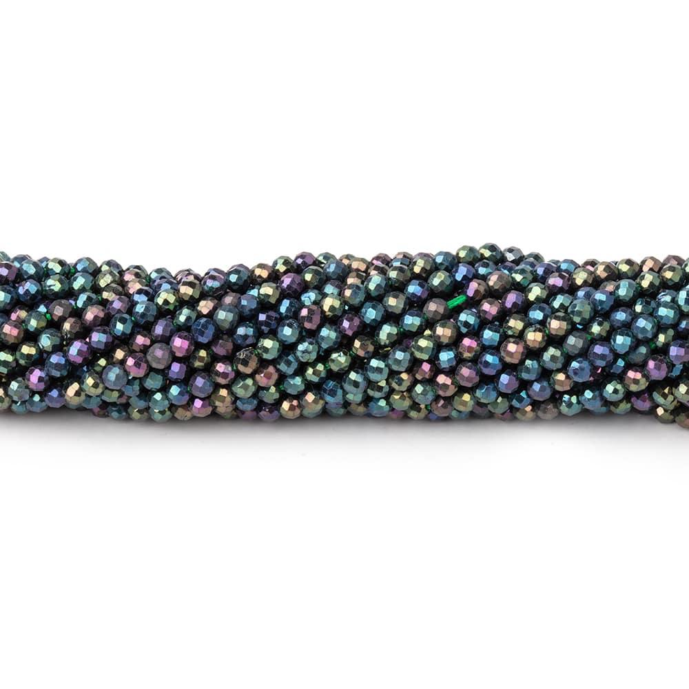 2mm Mystic Green Peacock Black Spinel microfaceted rounds 175 beads - The Bead Traders