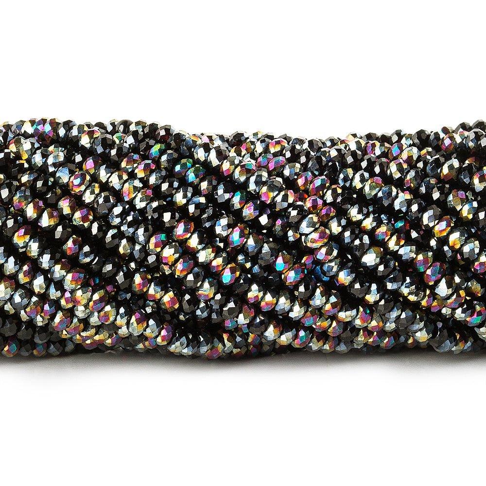 2mm Peacock Black Mystic Quartz micro faceted rondelles 13 inches 215 beads - The Bead Traders