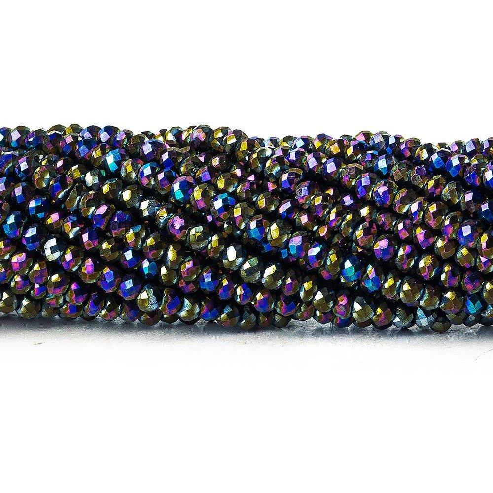 2mm Peacock Blue Mystic Quartz micro faceted rondelles 13 inches 215 beads - The Bead Traders