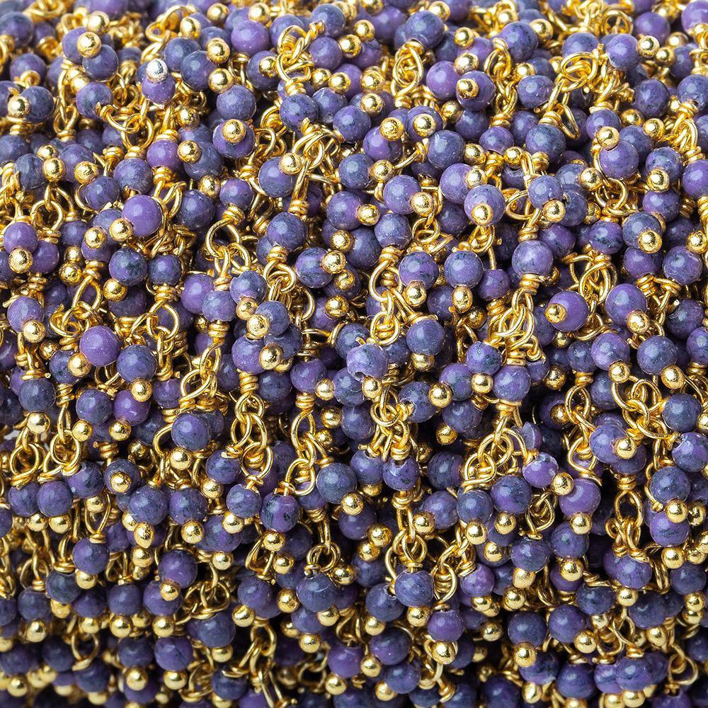 2mm Purple Howlite Gold plated Dangling Chain by the foot - The Bead Traders