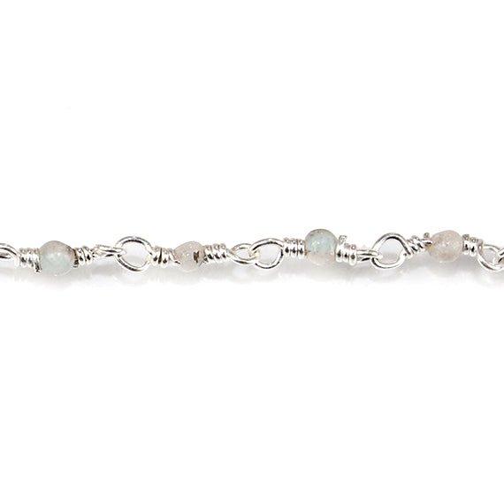 2mm Rainbow Moonstone plain round Silver Rosary Chain by the foot 43 beads - The Bead Traders