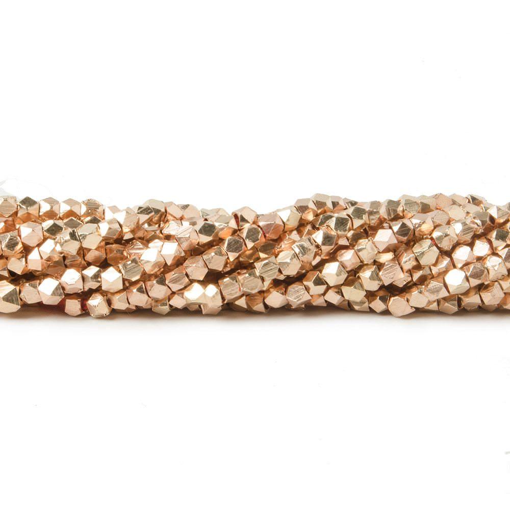 2mm Rose Gold plated Copper Shiny Faceted Nugget Beads 8 inch 93 pieces - The Bead Traders