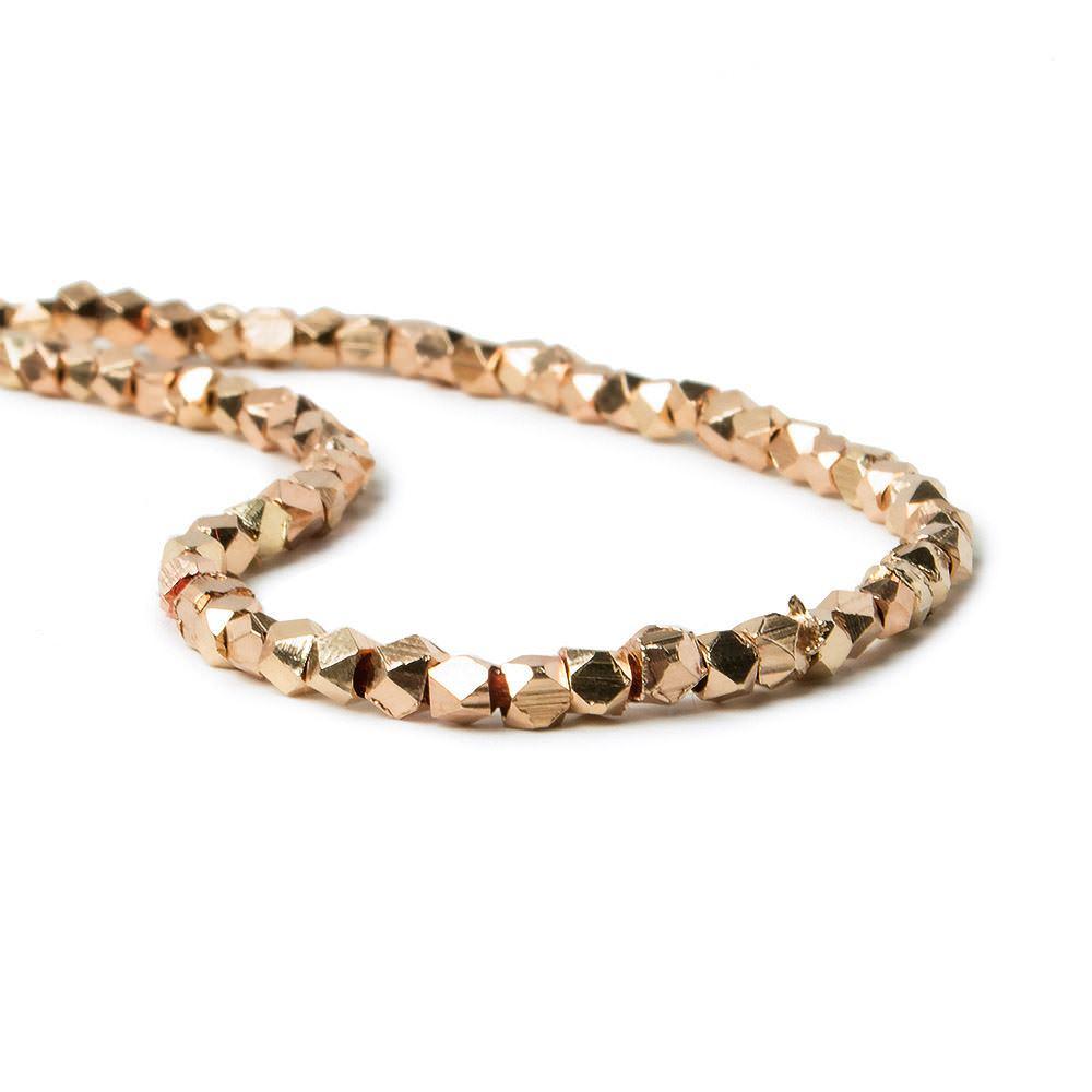 2mm Rose Gold plated Copper Shiny Faceted Nugget Beads 8 inch 93 pieces - The Bead Traders
