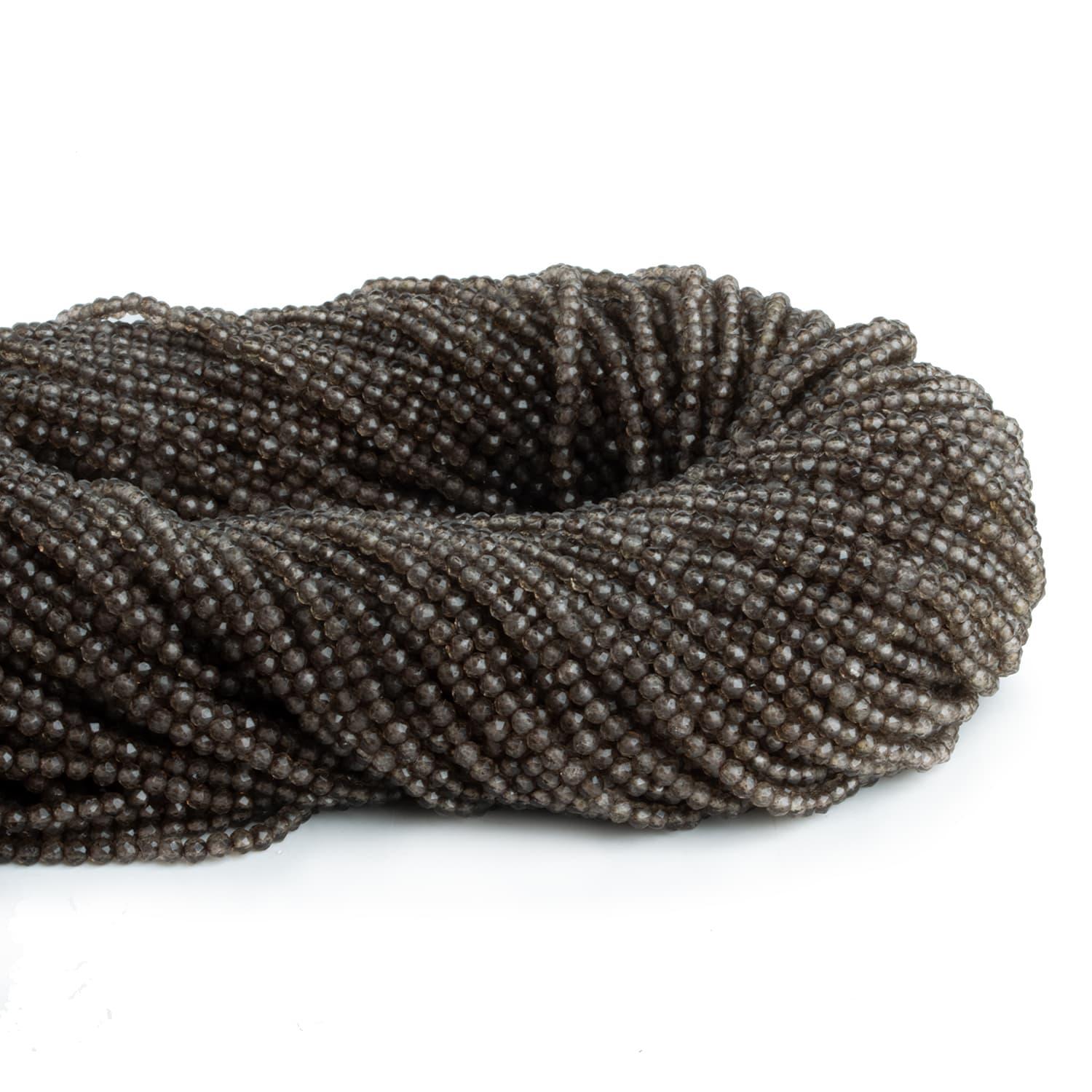 2mm Smoky Quartz Microfaceted Rounds 12 inch 150 beads - The Bead Traders