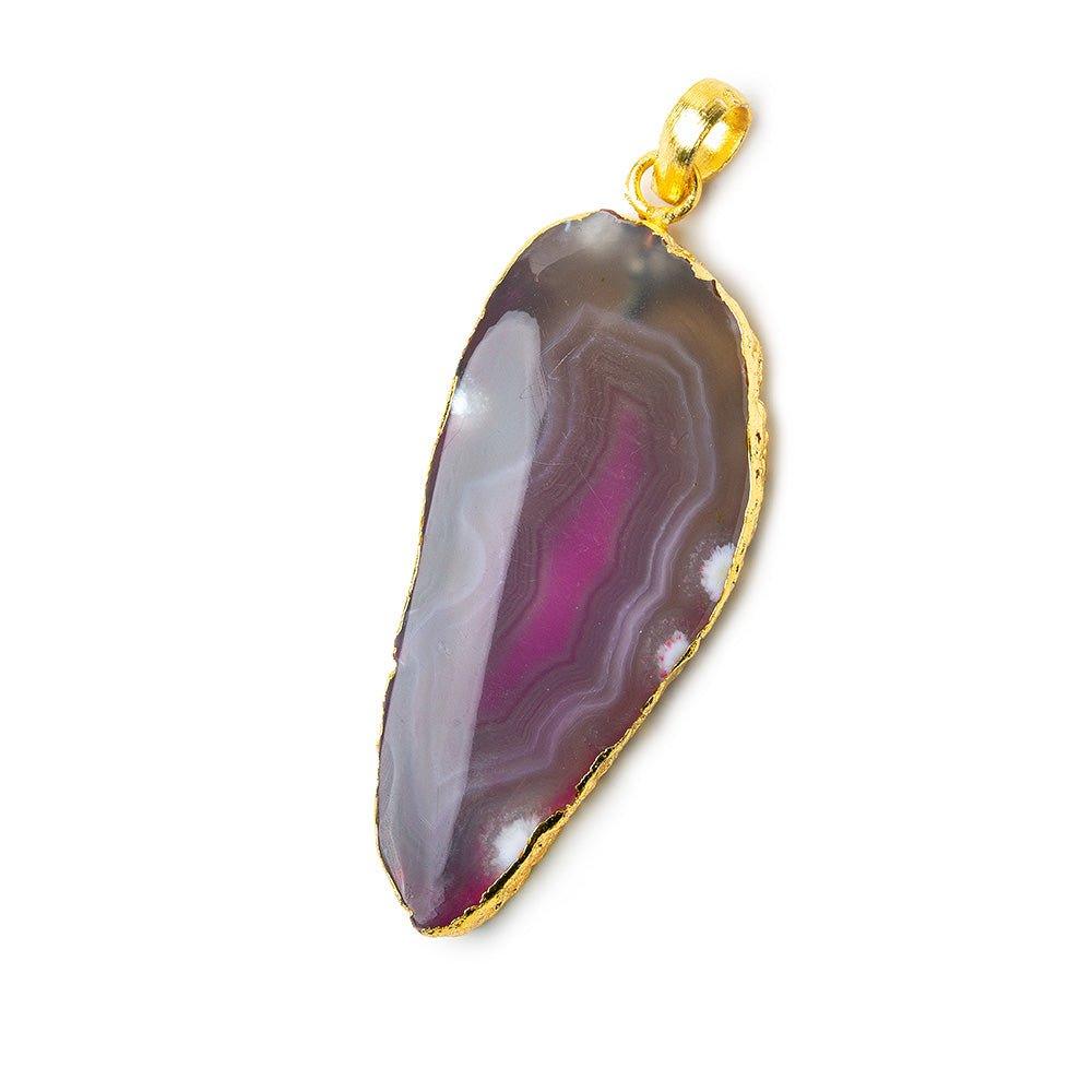 2x1 inch Gold Leafed Hot Pink Agate Slice Focal bead Bailed Pendant 1 piece - The Bead Traders