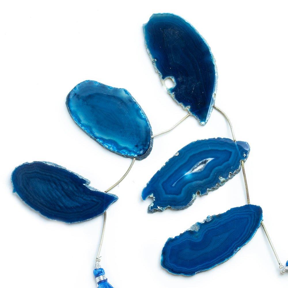 2x1.5 - 1.5x1.5 inch Aegean Blue Agate Slice Set of 5 focal beads - The Bead Traders