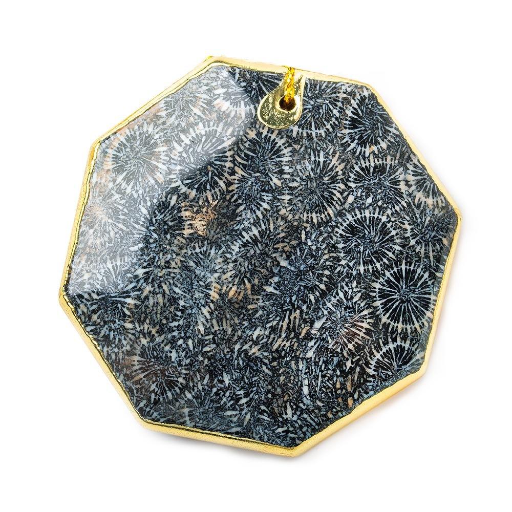 2x2 inch Fossilized Black Coral Gold Leafed Edge Pendant Focal Bead sold as 1 piece - The Bead Traders