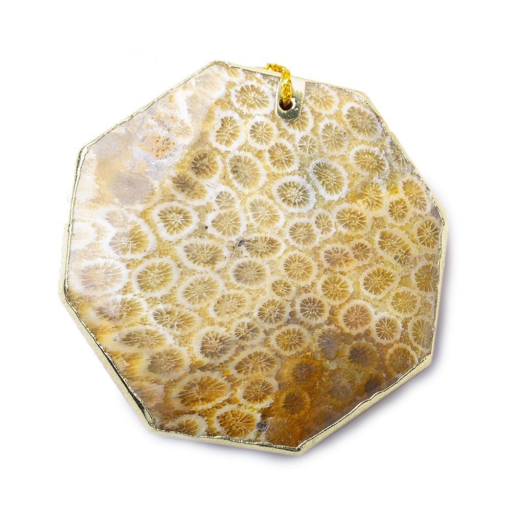 2x2 inch Fossilized Tan Coral Gold Leafed Pendant Focal Bead 1 piece - The Bead Traders