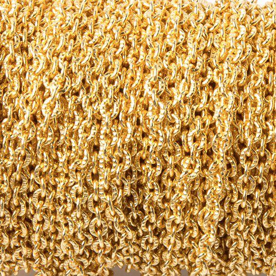 2x2.8mm 22kt Gold Plated Corrugated Oval Link Chain by the Foot - The Bead Traders