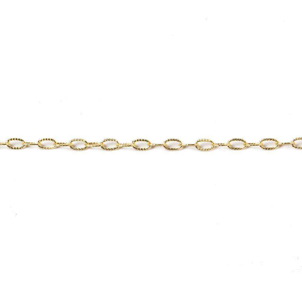 2x4mm 22kt Gold plated Elongated Corrugated Oval Link Chain by the Foot - The Bead Traders